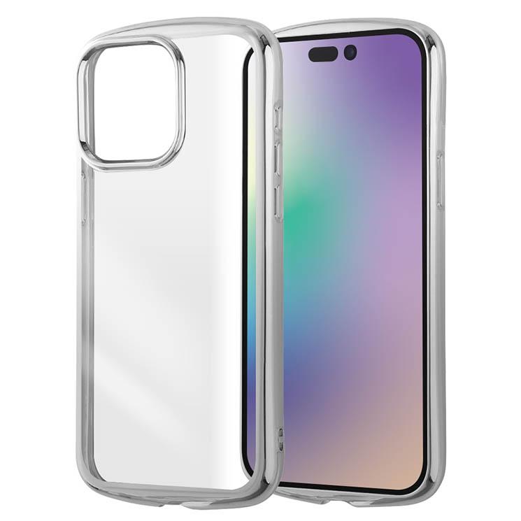 新品 シルバー iPhone15proMax 用ケース ingrem iPhone15ProMax ケース クリア シルバー メタリック