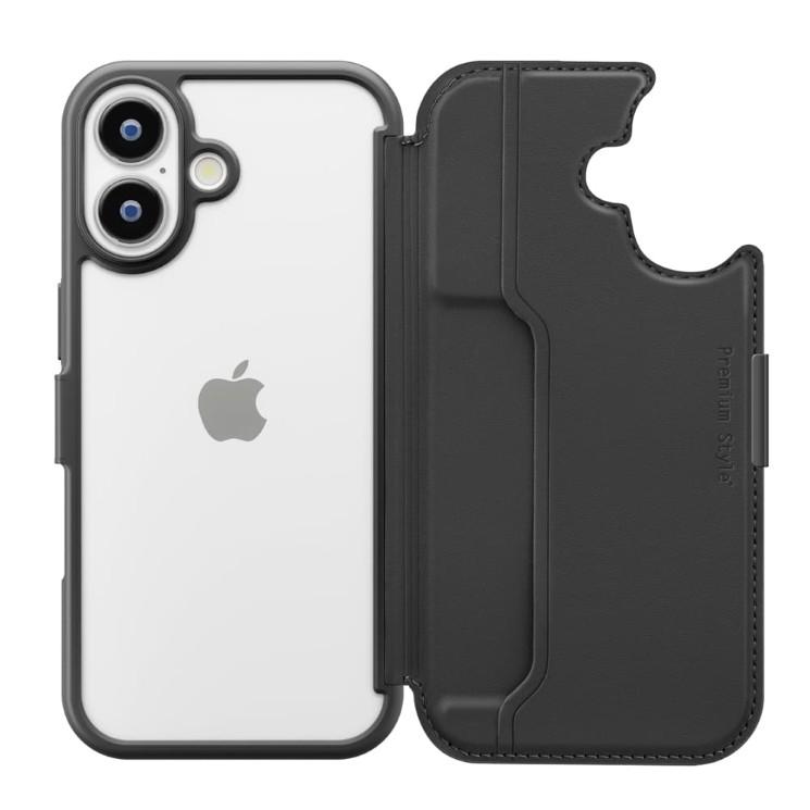 ブラックレザー フリップケース PGA iPhone17 ケース 手帳 背面型 ブラック 背面クリア 透明 パネル PU