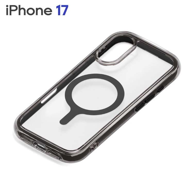 iPhone17 ケース MagSafe対応 クリア グレー フレーム グラファイト 透明 タフ設計 エアクッションケース