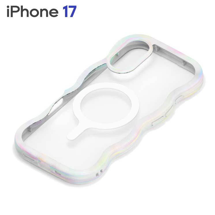 iPhone17 ケース ウェーブケース MagSafe対応 オーロラ ホワイト クリア 透明 うねうね なみなみ