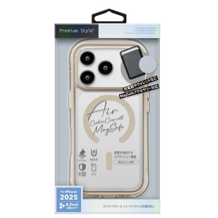 PGA iPhone17Pro ケース MagSafe対応 クリア ベージュ フレーム モカ
