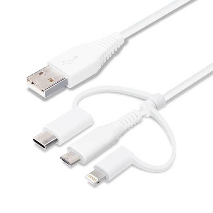 iPhone ケーブル 15cm ホワイト&シルバー Lightning Type-C micro USB 変換コネクタ付き 3in1 USB スマホ スマートフォン PGA｜cross-road