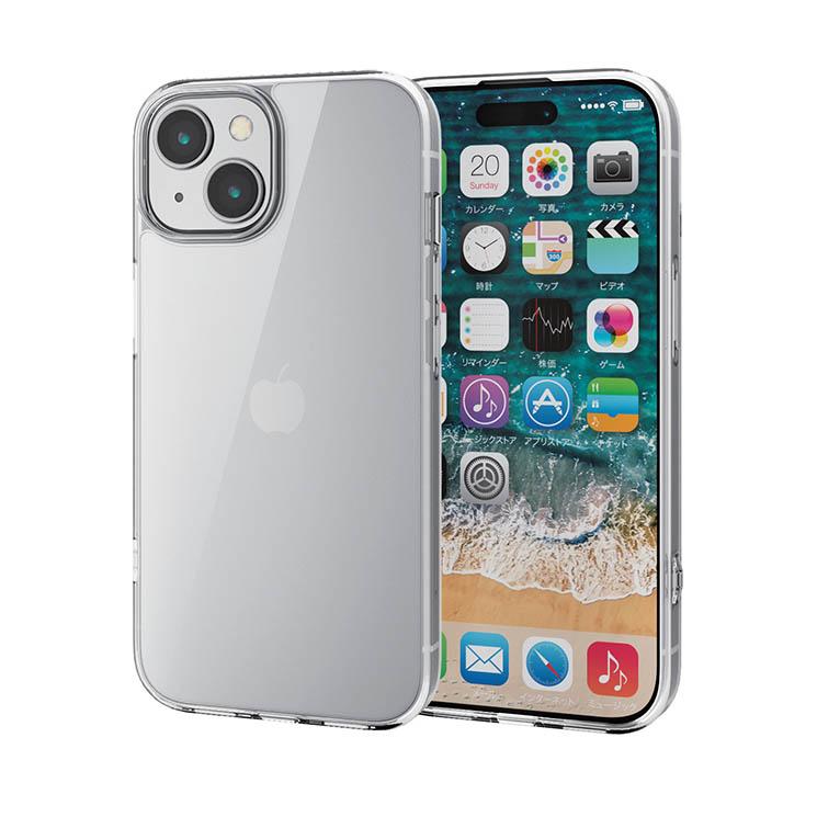 iPhone 15 用 ケース ハイブリッド カバー 衝撃吸収 カメラレンズ保護設計 ストラップホール付 硬度5H クリア | ELECOM