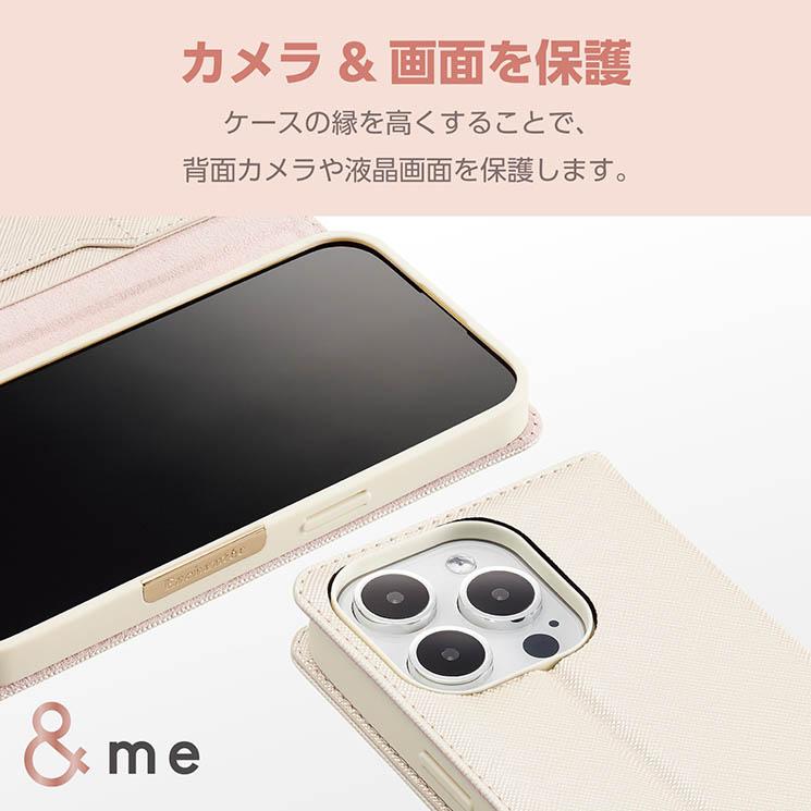 iPhone 15 Pro 用 ケース レザー カバー 手帳型 マグネット フラップ 衝撃吸収 フィンガーストラップ付 スタンド機能付 ミラー付 &me Enchantee ホワイト｜cross-road｜07