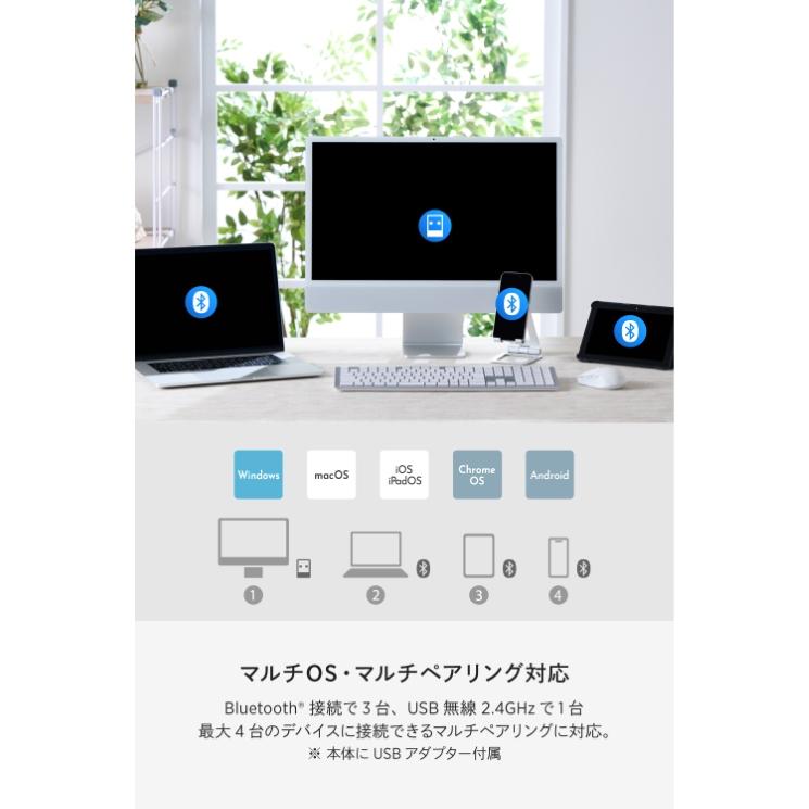 フルサイズ ワイヤレスキーボード Bluetooth & 無線2.4GHz両対応 日本語配列 充電式 iPhone Mac Windows 対応_4