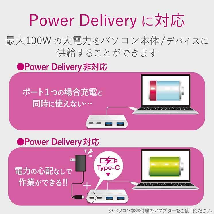 エレコム USBHUB USB3.1(Gen2) USB Power Delivery対応 Type-Cコネクタ Aメス2ポート Cメス2ポート バスパワー ホワイト ELECOM｜cross-road｜04