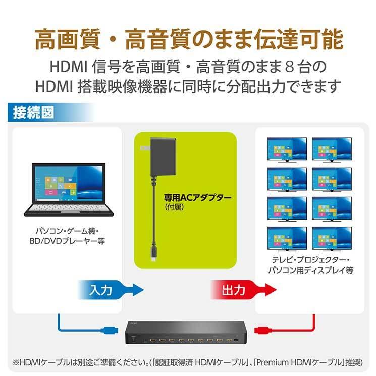 ELECOM（エレコム） HDMI分配器 4K 60P 対応 1入力 8出力 スプリッター