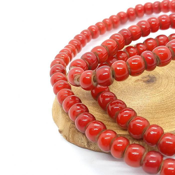 OB-7.5mm(2) ホワイトハート　血赤ガラス ビーズ  オールドタイプ 直径約7.5ｍｍ前後 1連100〜110粒 粒 材料 インディアン ネイティブ ネイティブアメリカン … |  | 01