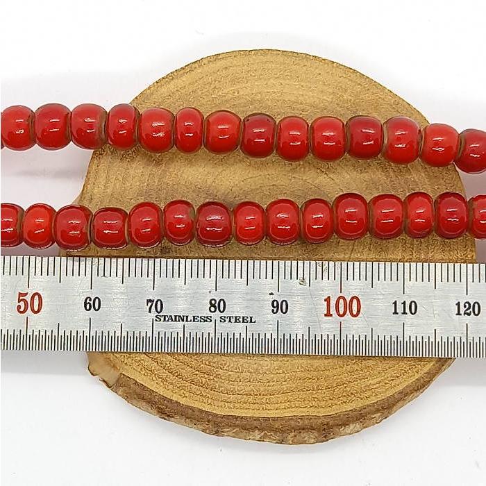 OB-7.5mm(2) ホワイトハート　血赤ガラス ビーズ  オールドタイプ 直径約7.5ｍｍ前後 1連100〜110粒 粒 材料 インディアン ネイティブ ネイティブアメリカン … |  | 04