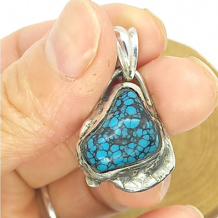 ターコイズ　ペンダントトップ　スパイダーウェブ　シルバー　インディアンジュエリー rym-24.jpg