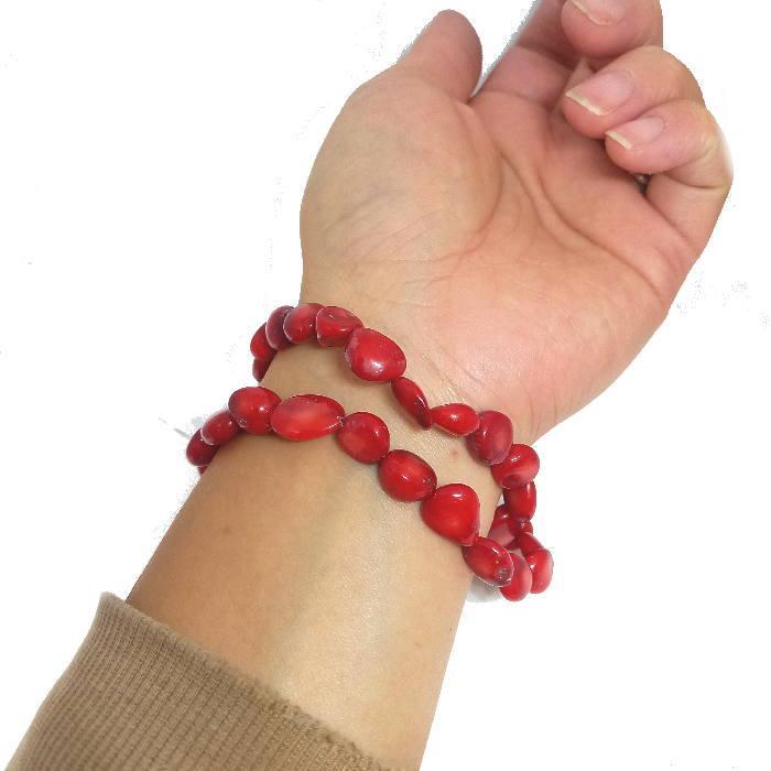 B-134 珊瑚ビーズ オーバル コーラル 血赤染め 山珊瑚 1連約35粒以上 オールド感 アクセサリー 材料 パーツ |  | 04