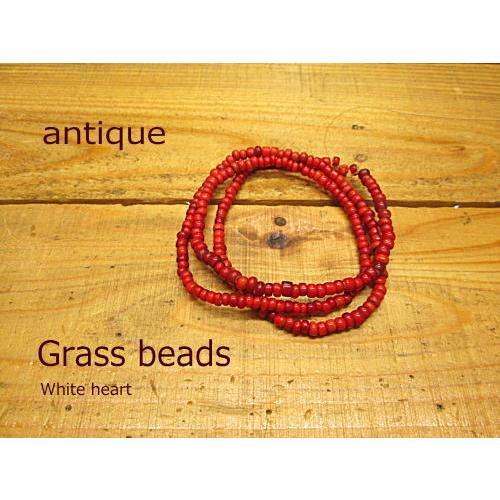アンティークビーズ ガラス ホワイトハートビーズ 赤色 アクセサリー/パーツ/材料/ネックレス | 