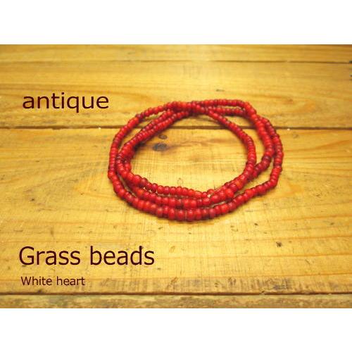 アンティークビーズ ガラス ホワイトハートビーズ 赤色 アクセサリー/パーツ/材料/ネックレス | 