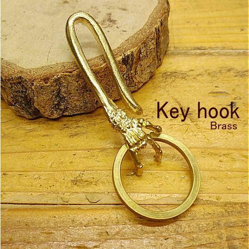 キーフック 真鍮製(無垢) スカルハンド 骸骨 キーホルダー バイカー必見/コーティングではありません | 