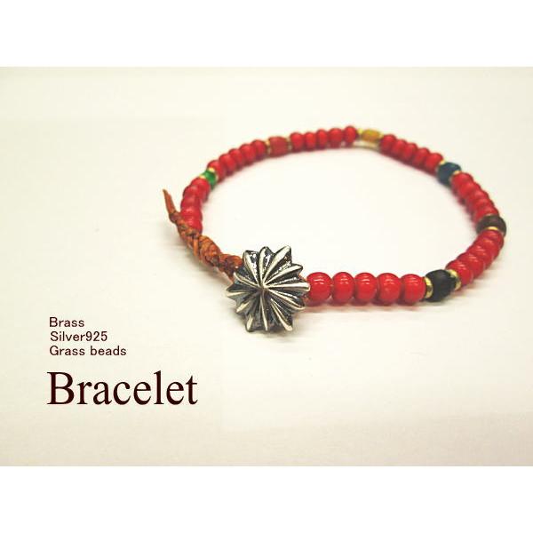 ホワイトハートビーズ ブレスレット アンクレット ギザコンチョ 太さ約5ｍｍ メンズ レディース アクセサリー 蝋引き糸 1点 | 