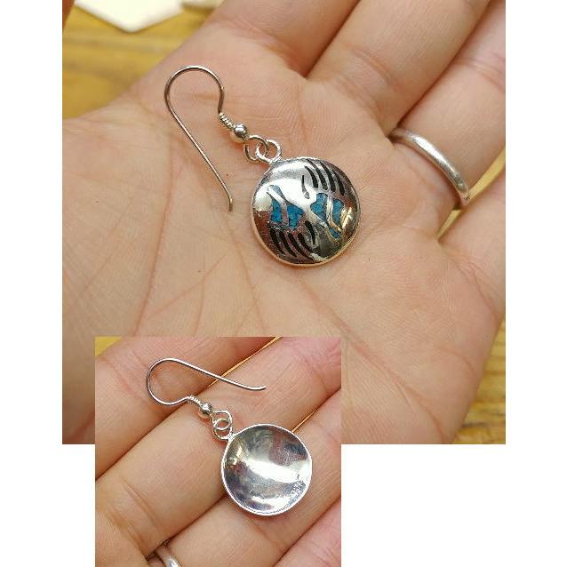ピアスターコイズインレイ ベアパウ(肉球)  Silver925ペア売り ユラユラ揺れるピアです エスニック |  | 01
