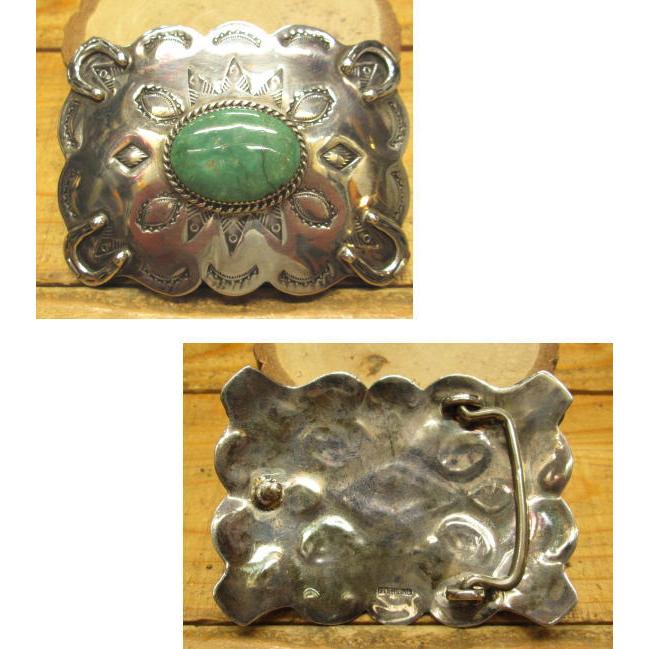 バックル ターコイズハンドメイドSilver925&グリーン ターコイズ ナバホスタイル スクエア レディース メンズ アクセサリー ベルト インディアン |  | 01