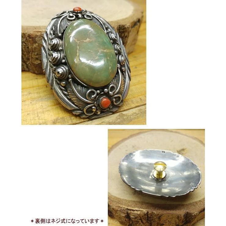 ターコイズコンチョ ハンドメイド Silver925 ターコイズオールドグリーンナバホスタイル レザークラフト ウォレット ボタン 飾りに インディアンの画像