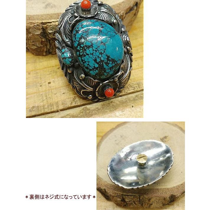 ターコイズコンチョSilver925 ハンドメイド ブルーグリーン ナバホスタイル レザークラフト ウォレット ボタン 飾りに インディアンの画像