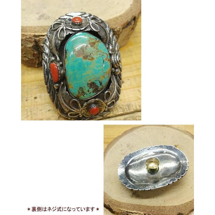 ターコイズコンチョ ハンドメイド Silver925  天然ターコイズ グリーン ナバホスタイル レザークラフト ウォレット ボタン 飾りに インディアンの画像