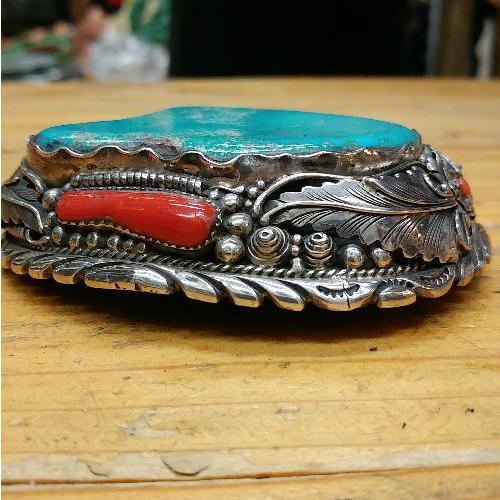 バックル ターコイズ ハンドメイドSilver925 ブルー ターコイズ ナバホスタイル レディース メンズ アクセサリー ベルト インディアン |  | 03