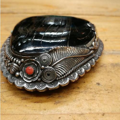 バックル ハンドメイドSilver925 ブラックコーラル(黒珊瑚)ナバホスタイルレディース メンズ アクセサリー ベルト インディアン |  | 03