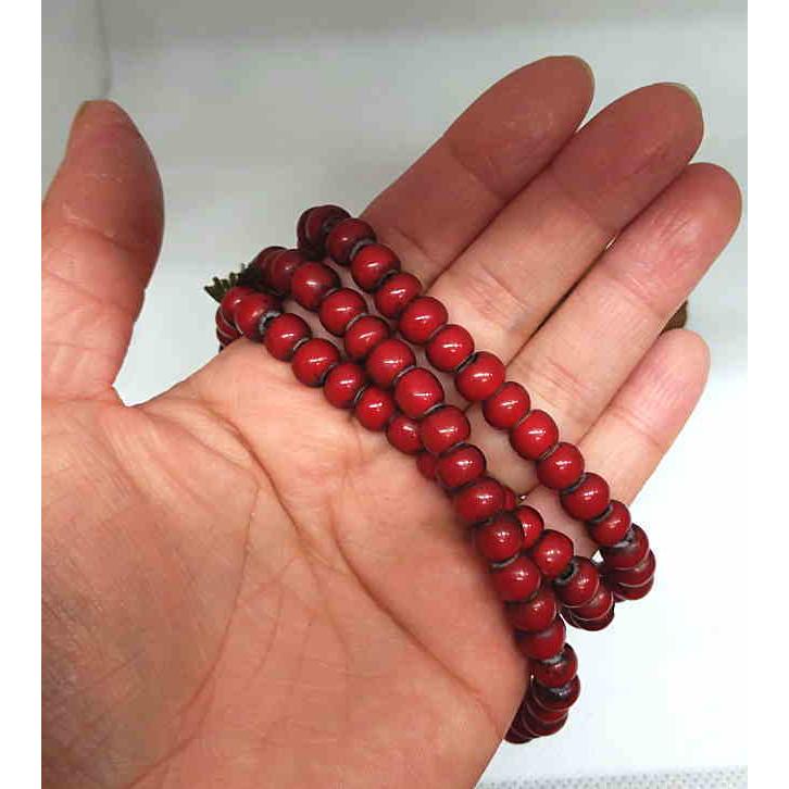 OB-7.8mm 血赤ガラス ビーズ  ホワイトハート オールドタイプ 直径約7.8ｍｍ 1連100〜110粒 粒 材料 インディアン ネイティブ アクセサリー 民族 |  | 01