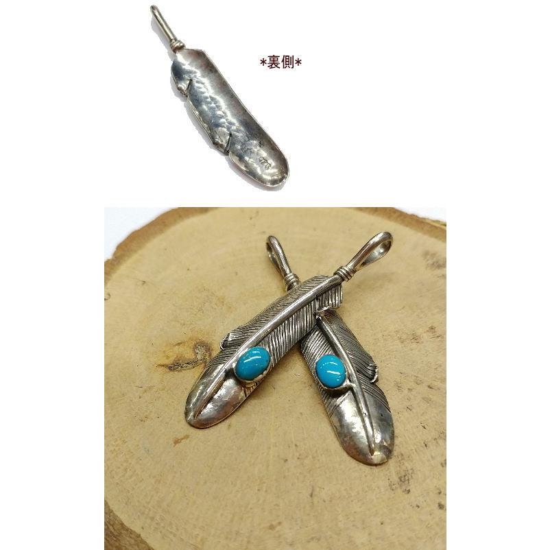 フェザー ペンダント Silver925&ターコイズ ハンドメイド(縦5.1ｃｍ)トップ メール便OK  ネイティブアメリカン アクセサリー ペンダントトップ メンズ /イ… |  | 01