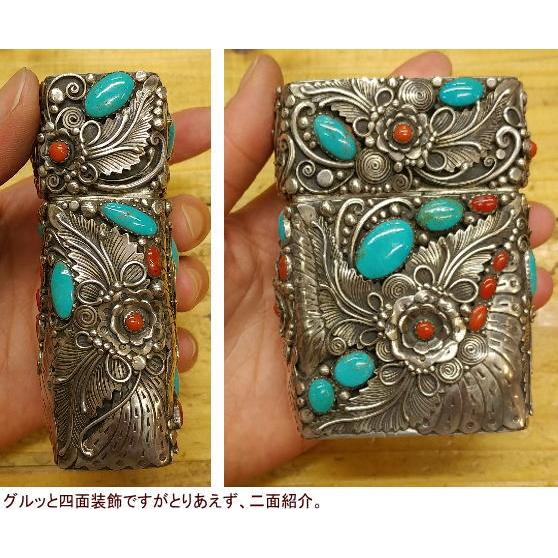 シガーケース ターコイズ&Silver925 ハンドメイド ナバホスタイル 喫煙具 ギフト プレゼント インディアン |  | 01
