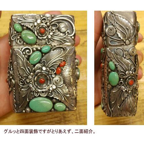 シガーケースタバコケースターコイズ(グリーン)&Silver925ハンドメイド ナバホスタイル 喫煙具 ギフト プレゼント インディアン |  | 01