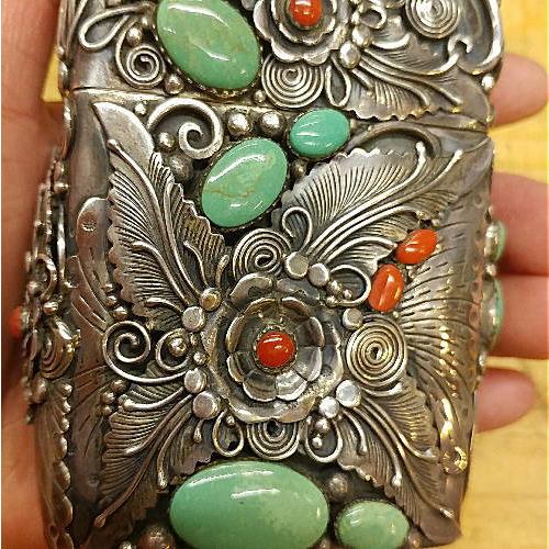 シガーケースタバコケースターコイズ(グリーン)&Silver925ハンドメイド ナバホスタイル 喫煙具 ギフト プレゼント インディアン |  | 05