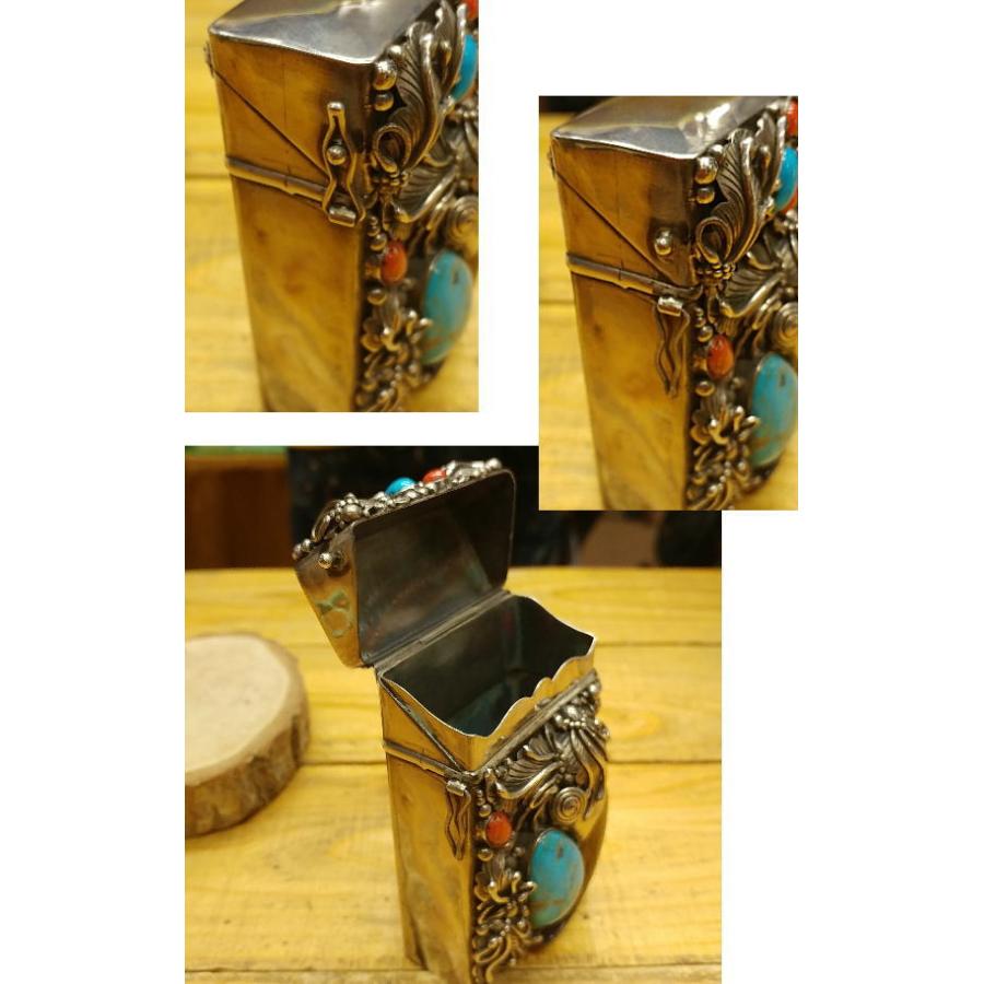 シガーケース　タバコ(装飾片面)ターコイズ(ブルー)&Silver925ハンドメイド ナバホスタイル 喫煙具 ギフト プレゼント インディアン ベルト |  | 03