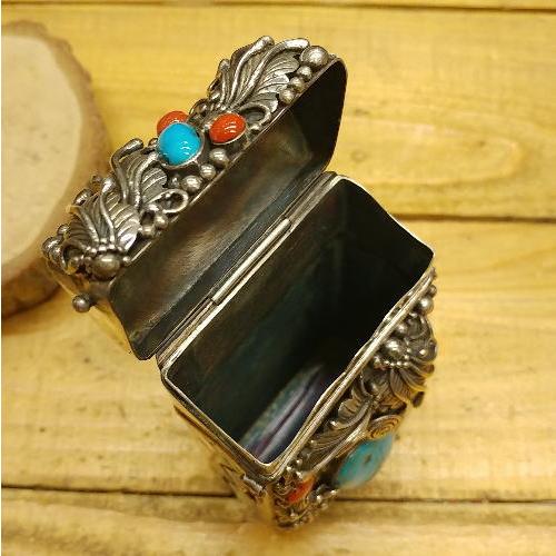 シガーケース　タバコ(装飾片面)ターコイズ(ブルー)&Silver925ハンドメイド ナバホスタイル 喫煙具 ギフト プレゼント インディアン ベルト |  | 04