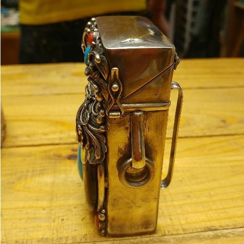 シガーケース　タバコ(装飾片面)ターコイズ(ブルー)&Silver925ハンドメイド ナバホスタイル 喫煙具 ギフト プレゼント インディアン ベルト |  | 06