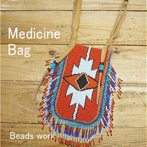 メディスンバッグ ビーズワーク ハンドメイド ウエストポーチ 本革 レザー 男女兼用 ギフト プレゼント | 