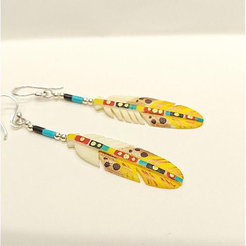 フェザー ピアス(イエロー) ハンドペインティング インディアンスタイル ボーン ネイティブ |  | 01