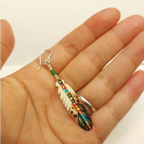 フェザー ピアス(ブラウン) ハンドペインティング インディアンスタイル ボーン ネイティブ |  | 02