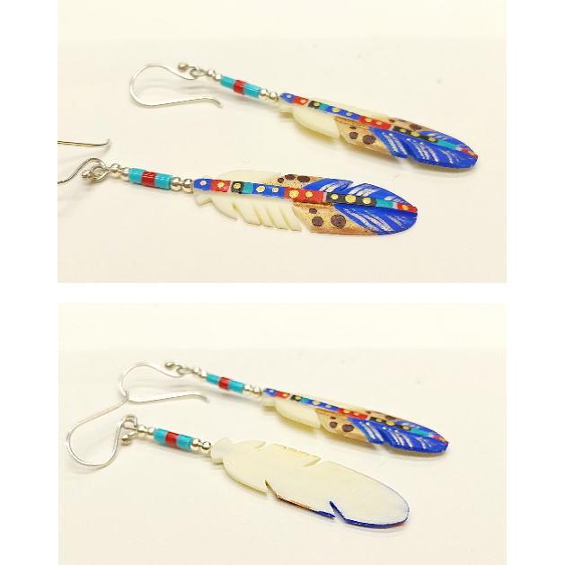 フェザー ピアス(ブルー) ハンドペインティング インディアンスタイル ボーン ネイティブ |  | 01