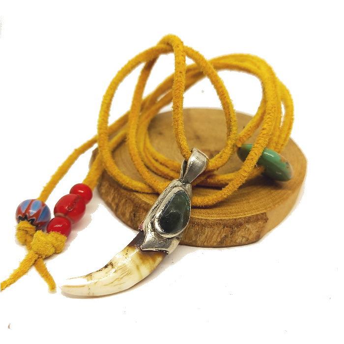 top-96 ターコイズネックレス 牙 ウルフ?狼? Silver925&ターコイズカスタム ペンダント 鹿革紐付き アクセサリー インディアンスタイル /ターコイズ　ペン… | 