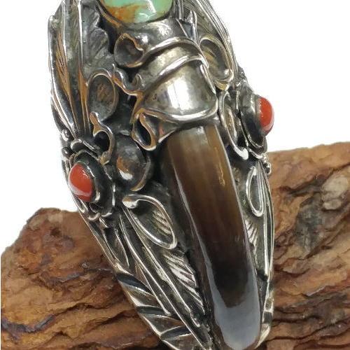 ターコイズ リング 指輪約20号 Silver925 熊爪 縦爪