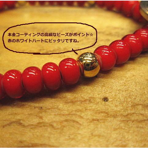 ブレスレット  2800円(税別) ホワイトハート ガラス ビーズ 無垢 ビーズ ５セントコインコンチョ  /ゴローズ 好きさんにも/趣味の方も 職人さんも  無垢ビーズ |  | 03
