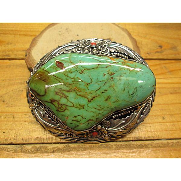 B-1 ターコイズ バックル グリーン ハンドメイドSilver925 グリーン  ナバホスタイル スクエア レディース メンズ アクセサリー ベルト インディアン |  | 01