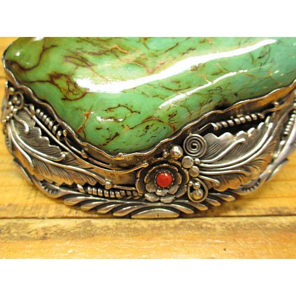 B-1 ターコイズ バックル グリーン ハンドメイドSilver925 グリーン  ナバホスタイル スクエア レディース メンズ アクセサリー ベルト インディアン |  | 02