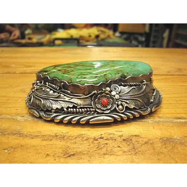 B-1 ターコイズ バックル グリーン ハンドメイドSilver925 グリーン  ナバホスタイル スクエア レディース メンズ アクセサリー ベルト インディアン |  | 03