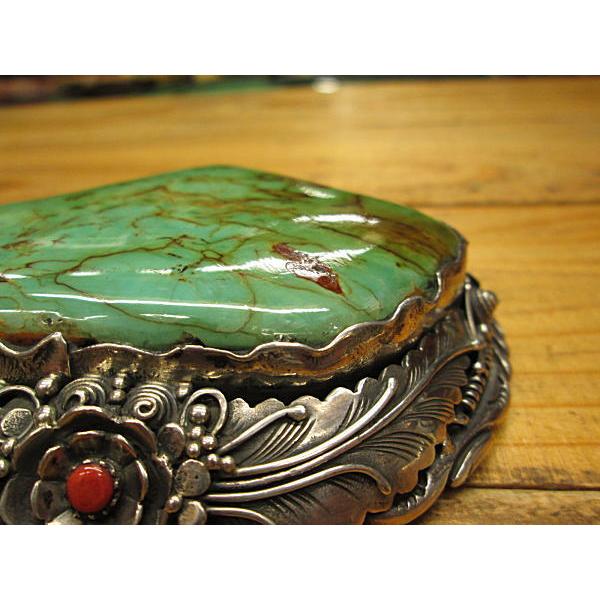 B-1 ターコイズ バックル グリーン ハンドメイドSilver925 グリーン  ナバホスタイル スクエア レディース メンズ アクセサリー ベルト インディアン |  | 05