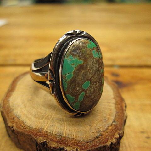 ターコイズリング グリーン ハンドメイド*スタンピングSilver925 指輪 