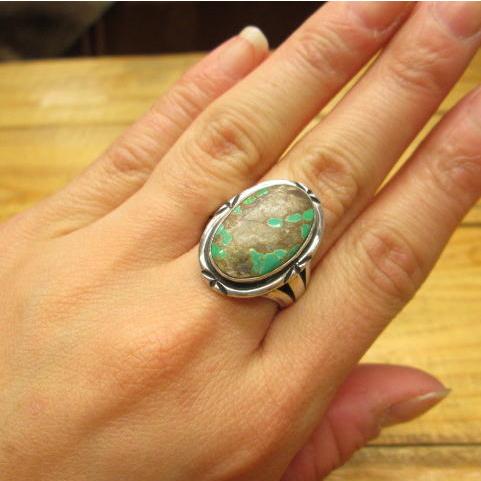 ターコイズリング グリーン ハンドメイド*スタンピングSilver925 指輪 