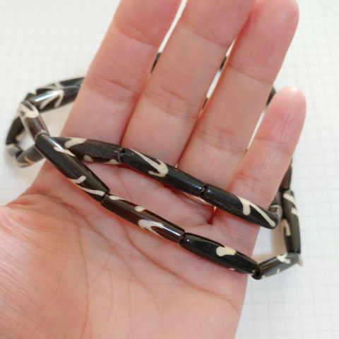 BB-13 ボーンビーズ 骨 パイプ チキンフット柄1連売り 1連1000円(税別) 焦げ茶色染め ブラウン パーツ アクセサリー ビーズ クラフト |  | 03