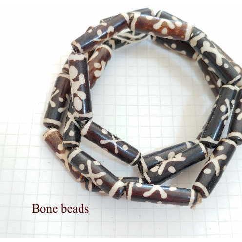 BB-6 ボーンビーズ 骨 長いタイプ メール便OK 1連売り 1連1000円(税別) 焦げ茶色染め ブラウン パーツ アクセサリー ビーズ クラフト | 