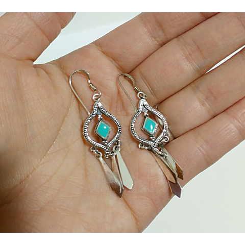 p-3 ターコイズピアスSilver925 ペア売り ネイティブアメリカン アクセサリー  ターコイズ風三点吊り  インディアン エスニック ボヘミアン好きな方へ メンズ … |  | 02